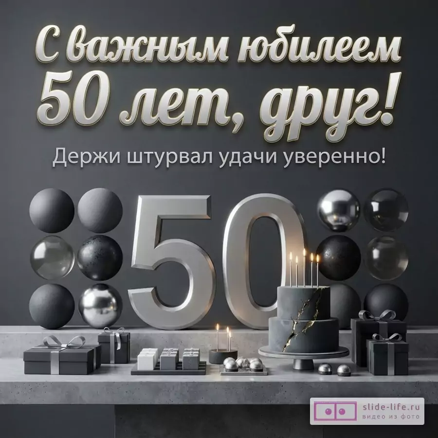 Открытка другу на юбилей 50 лет с пожеланием держать штурвал удачи