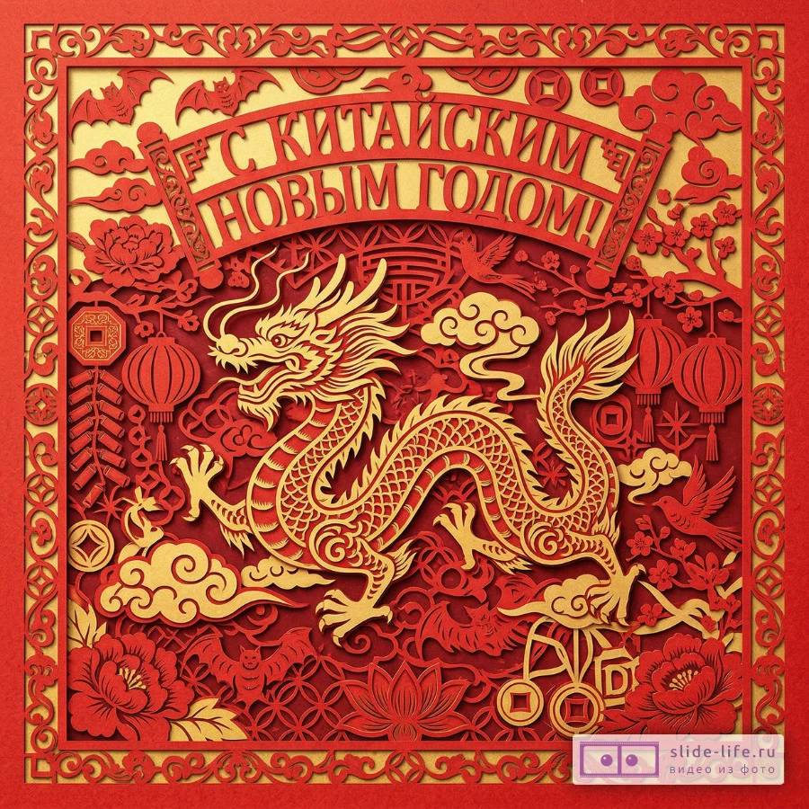 Яркая открытка с Китайским Новым годом — скачать бесплатно