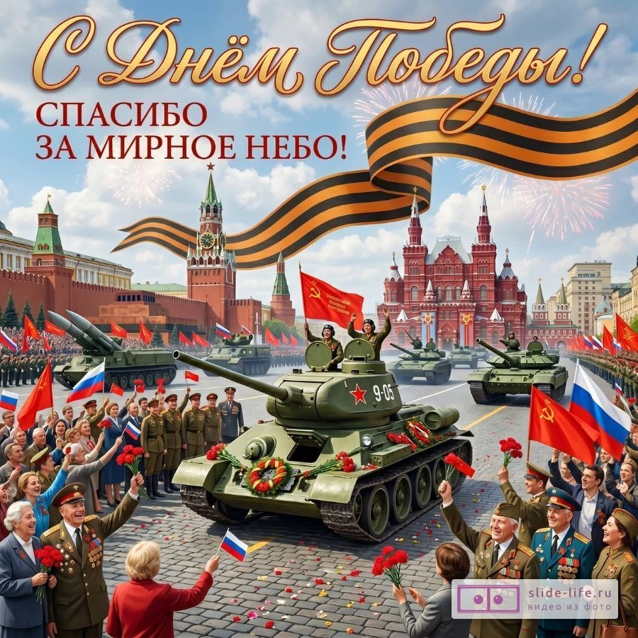 Красивая открытка С 9 мая с благодарностью