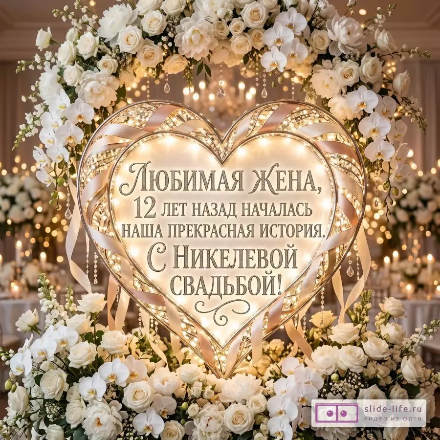 Никелевая свадьба 12 лет — открытка любимой жене от мужа с признанием в любви