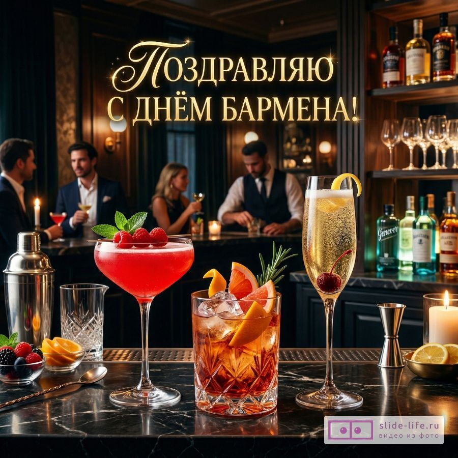 Оригинальная открытка с Днём бармена