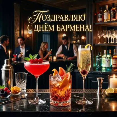 Оригинальная открытка с Днём бармена