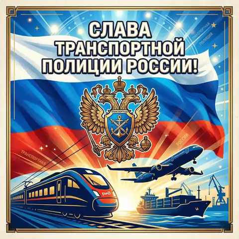С Днём транспортной полиции — открытка с флагом России и символикой