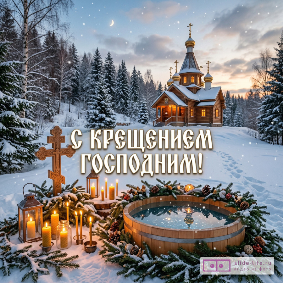 Оригинальная открытка с праздником Крещение Господне