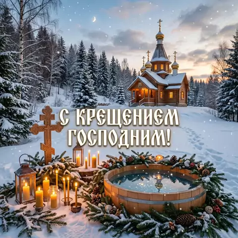 Оригинальная открытка с праздником Крещение Господне
