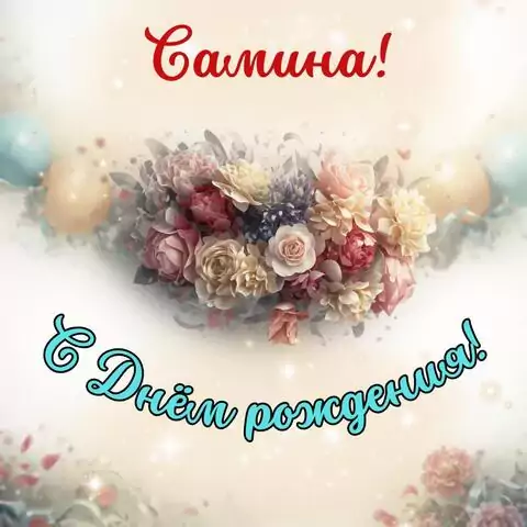 Самина, с Днём рождения! Стильная открытка