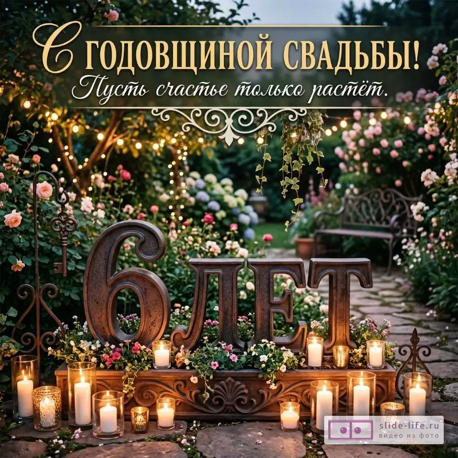 С годовщиной свадьбы 6 лет — нежная открытка супругам