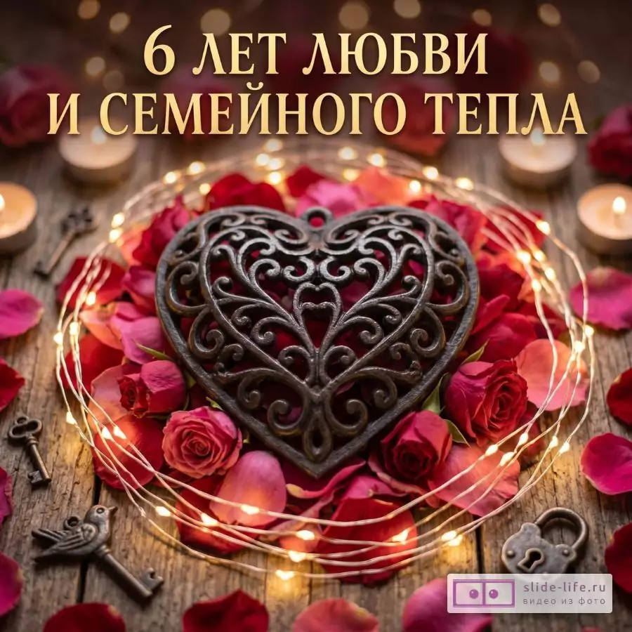 6 лет вместе — красивая открытка с годовщиной свадьбы