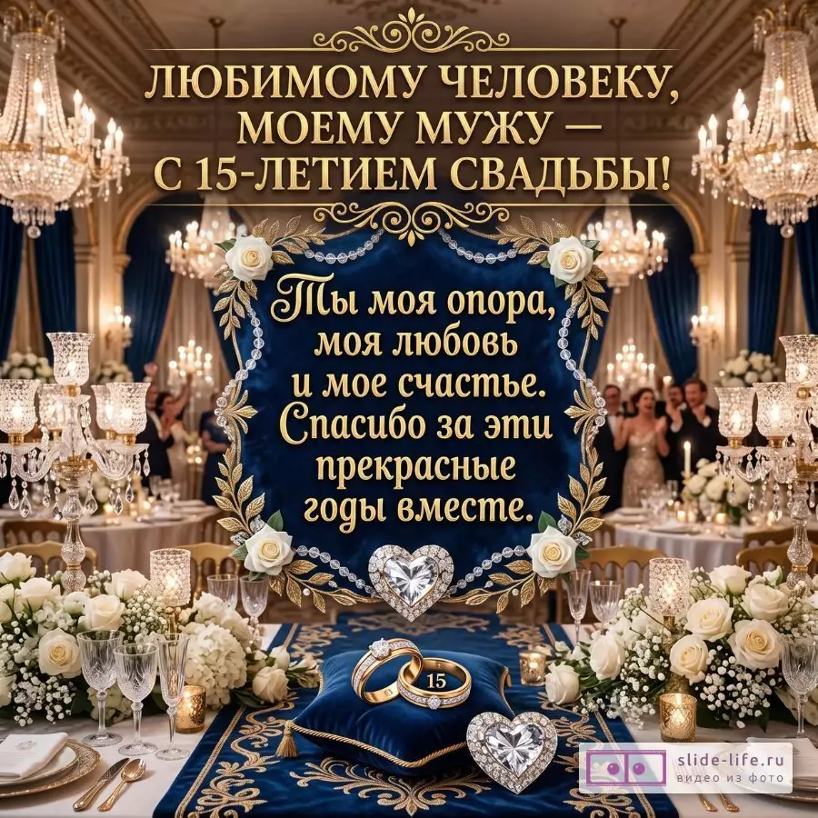 Открытка с хрустальной свадьбой 15 лет мужу — поздравление любимому мужу с годовщиной свадьбы