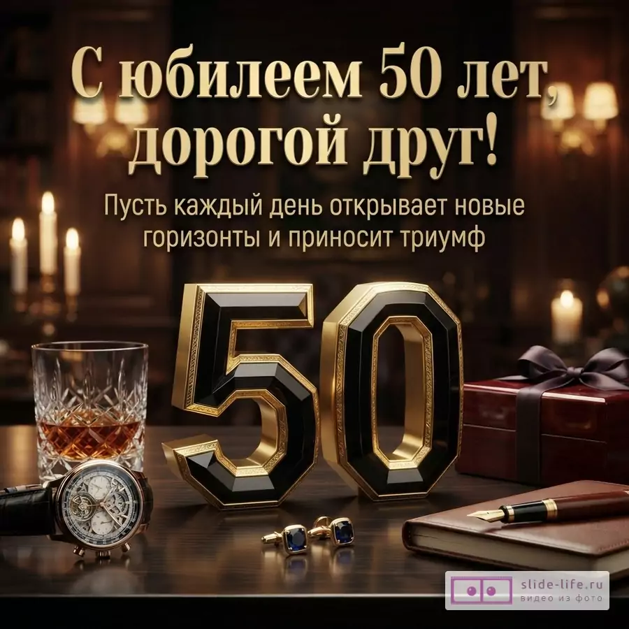 Поздравительная открытка другу на 50 лет с пожеланием триумфа