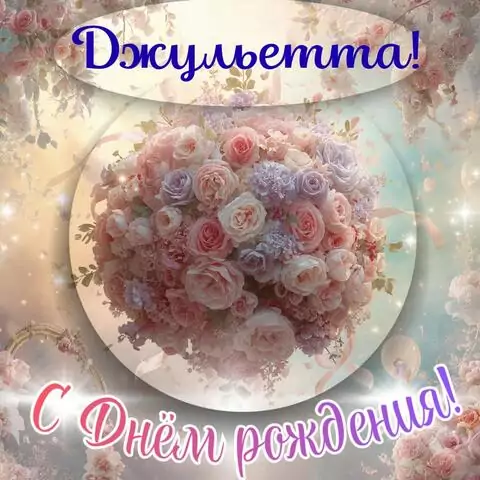 Джульетта, с Днём рождения! Элегантная открытка
