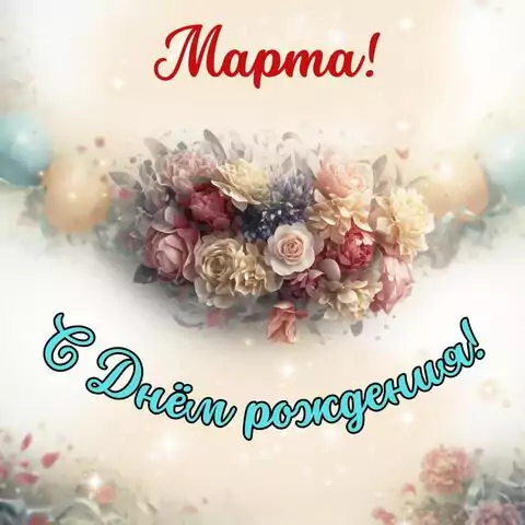 Марта, с Днём рождения! Стильная открытка