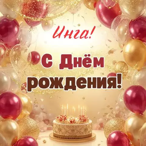 Инга, с Днём рождения! Современная открытка