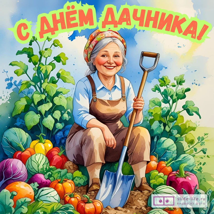 Оригинальная открытка с Днём дачника