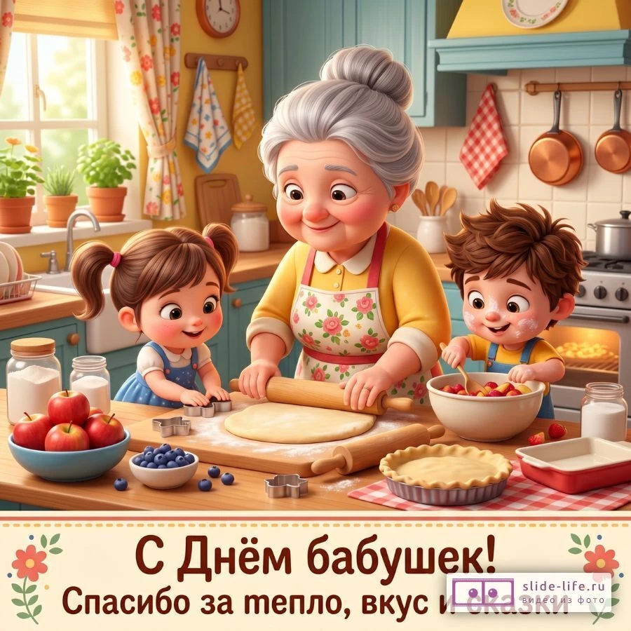 С Днём бабушек — красивая открытка с поздравлением скачать бесплатно