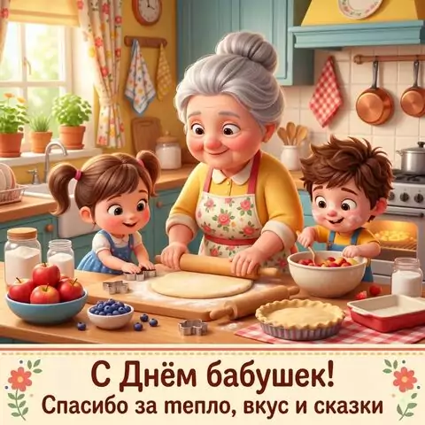 С Днём бабушек — красивая открытка с поздравлением скачать бесплатно