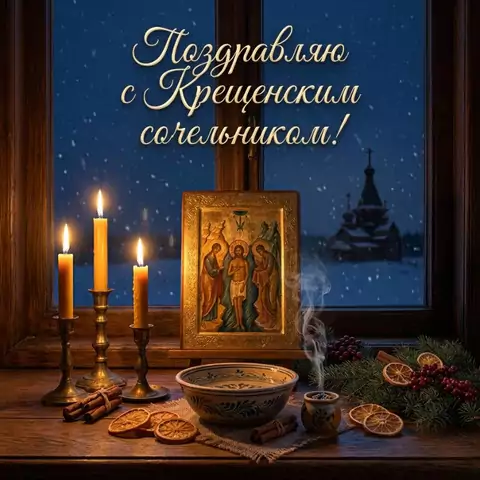 Открытка на Крещенский сочельник — православное поздравление