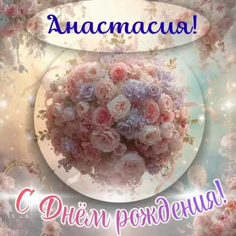 Анастасия, с Днём рождения! Элегантная открытка