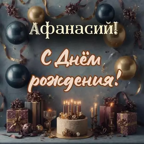 Афанасий, с Днём рождения! Красивая открытка