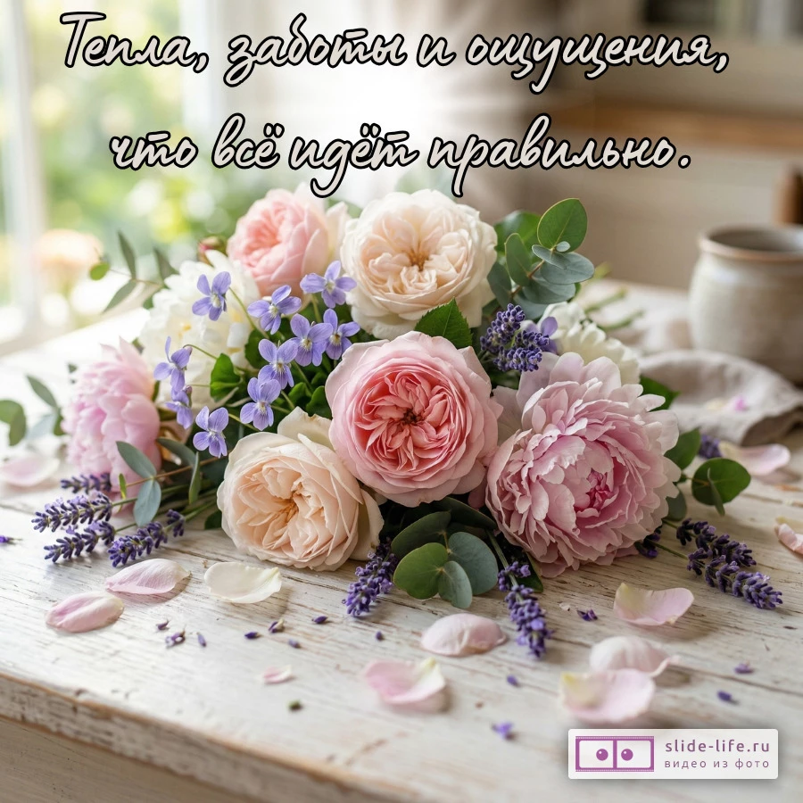 Трогательная открытка с пожеланиями женщине своими словами