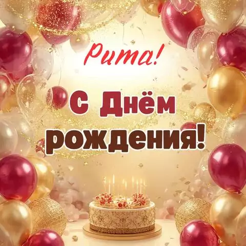 Рита, с Днём рождения! Современная открытка