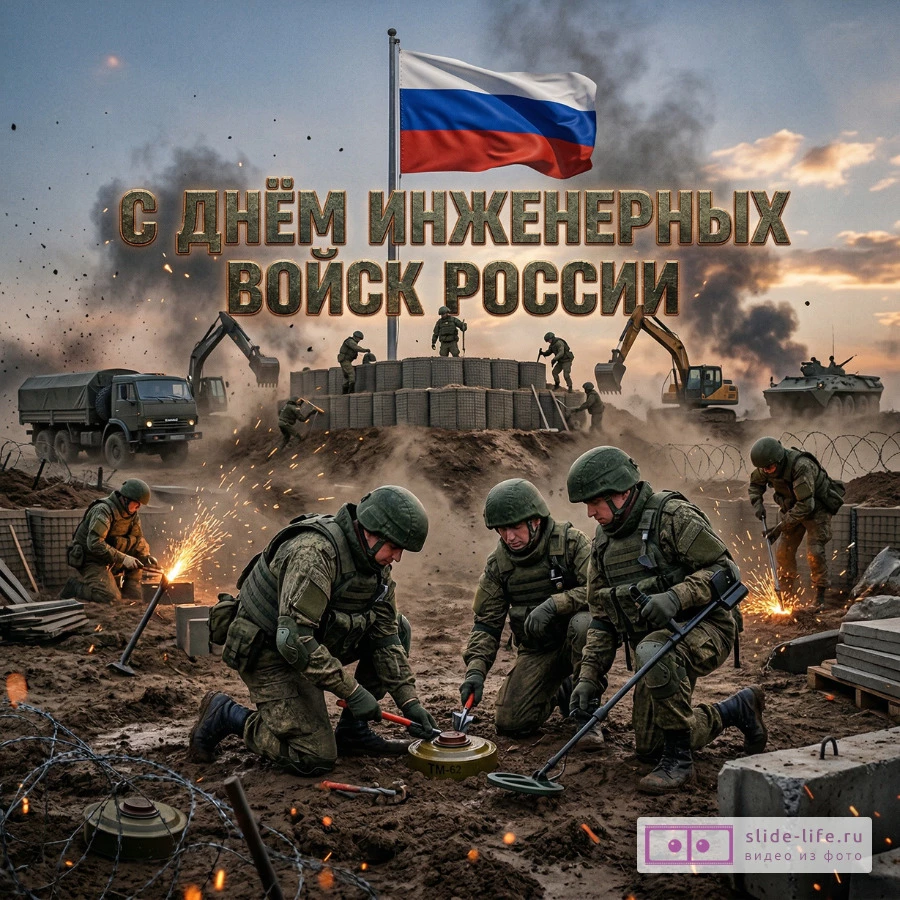 С Днём инженерных войск России — патриотическая открытка с поздравлением