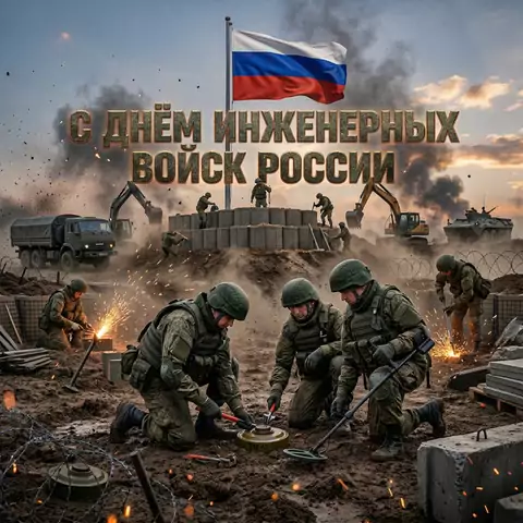 С Днём инженерных войск России — патриотическая открытка с поздравлением