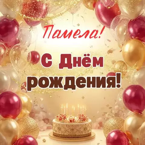 Памела, с Днём рождения! Современная открытка