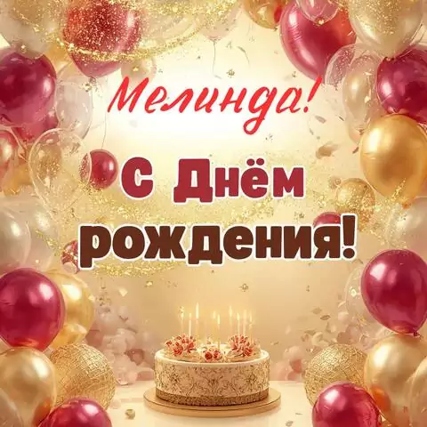 Мелинда, с Днём рождения! Современная открытка