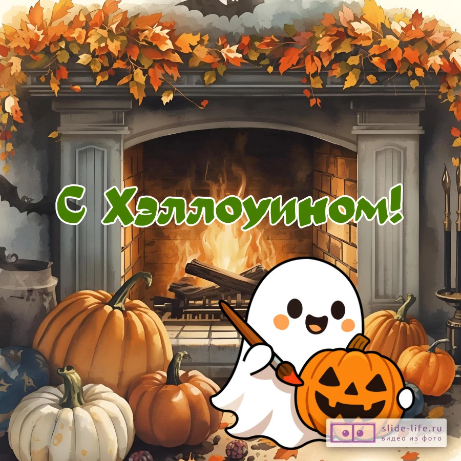 Открытка на хэллоуин с приведением