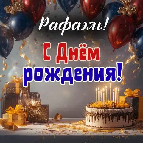 Рафаэль, с Днём рождения! Современная открытка