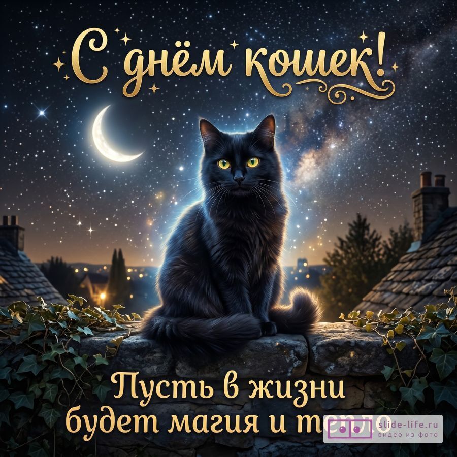 С Днем кошек поздравление — открытка с котиками и добрыми словами