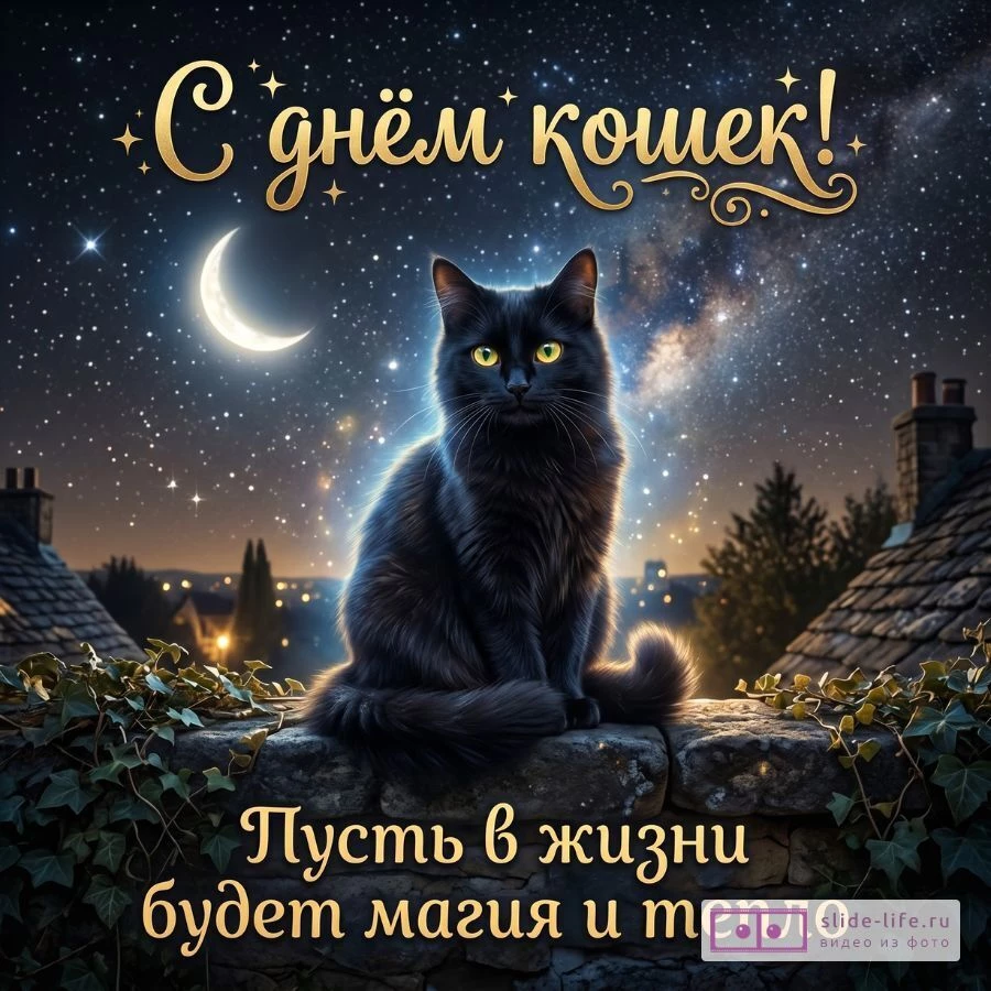 С Днем кошек поздравление — открытка с котиками и добрыми словами