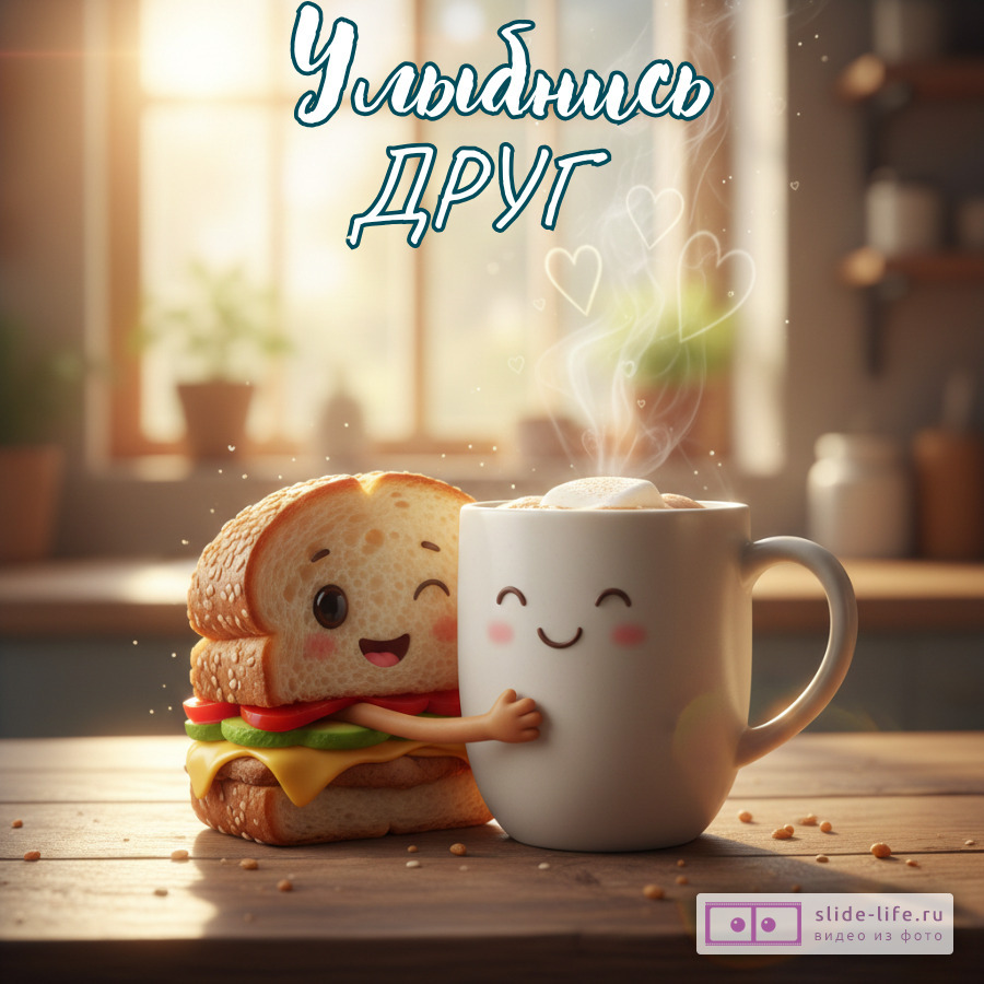 Улыбнись, друг Веселая открытка для WhatsApp, Telegram