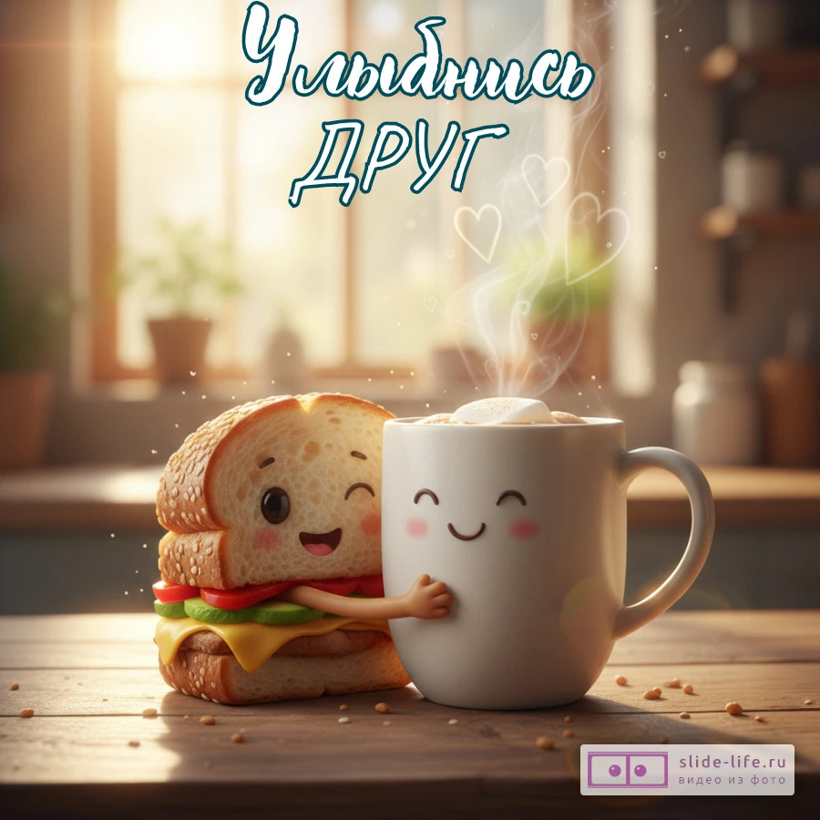 Улыбнись, друг Веселая открытка для WhatsApp, Telegram