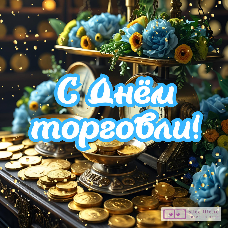 Открытка на день работника торговли с цветами