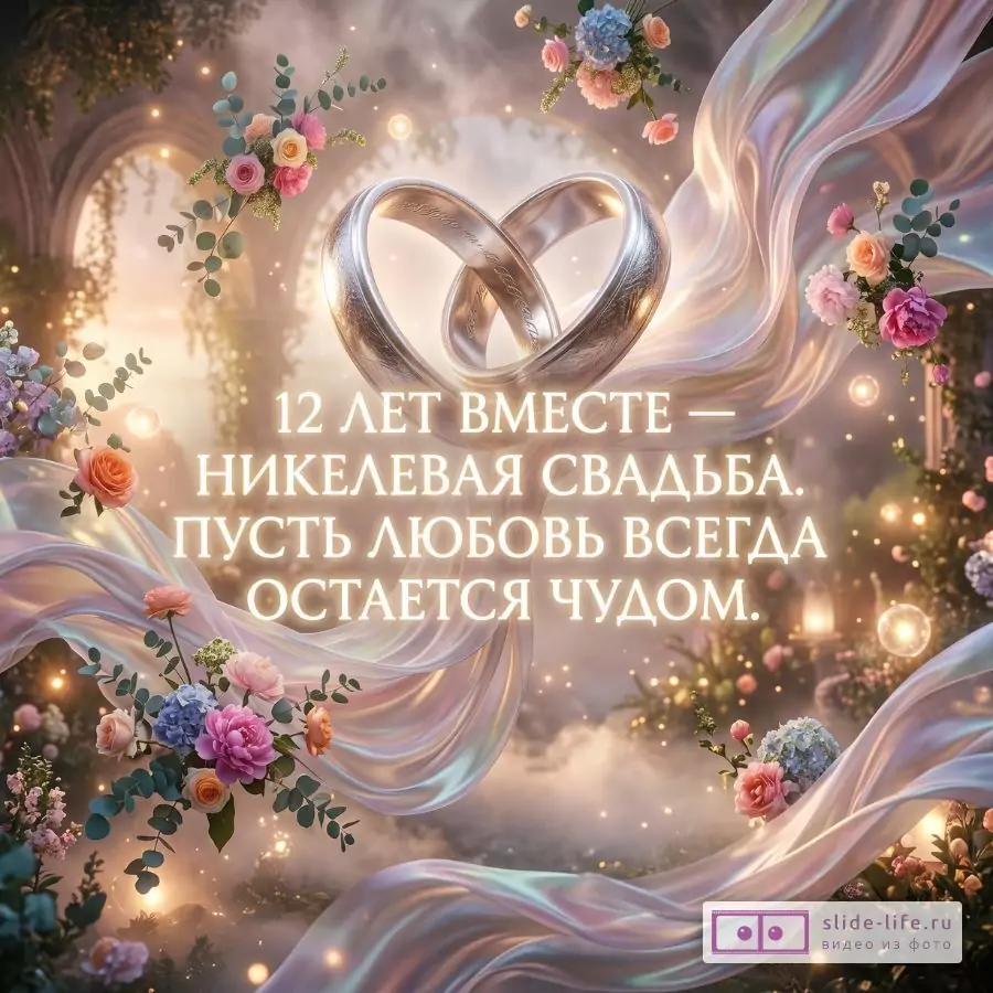Поздравление с никелевой свадьбой — открытка на 12 годовщину