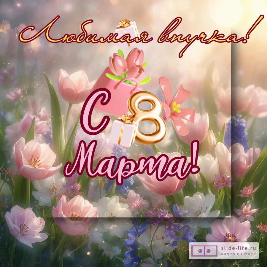 Милая открытка с 8 марта внучке