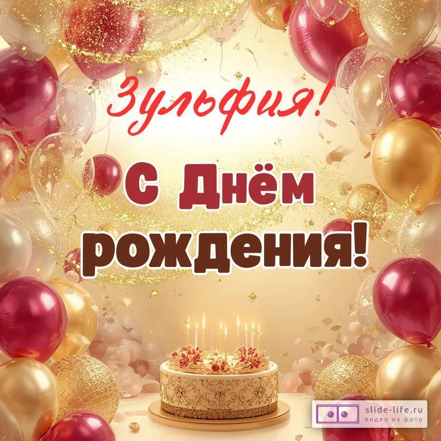 Зульфия, с Днём рождения! Современная открытка