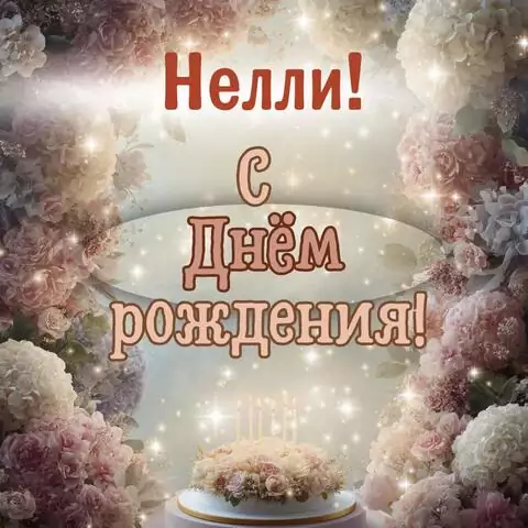 Нелли, с Днём рождения! Красивая открытка