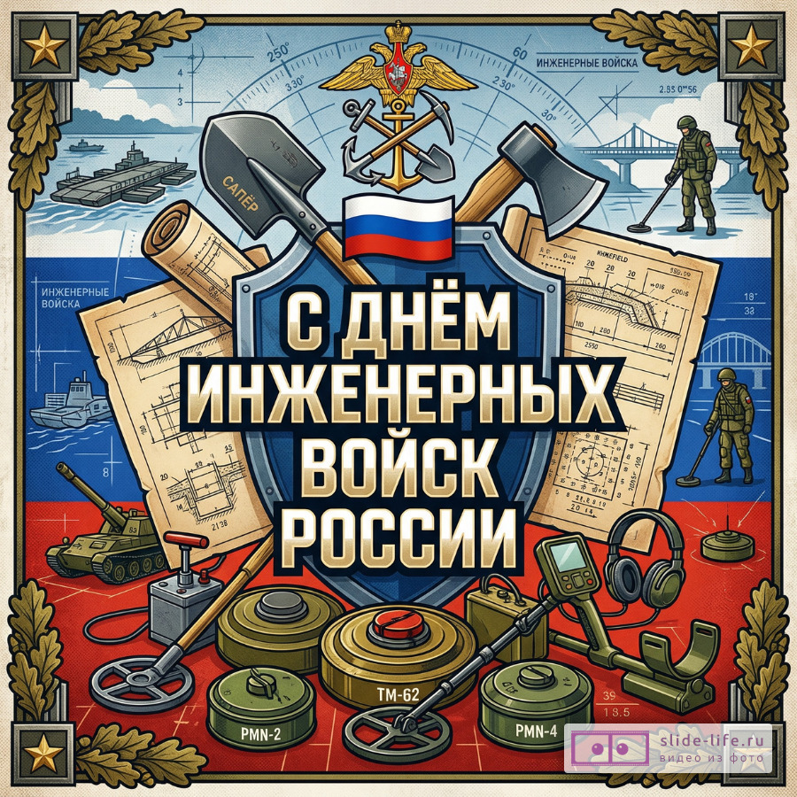 Оригинальная открытка с Днём инженерных войск