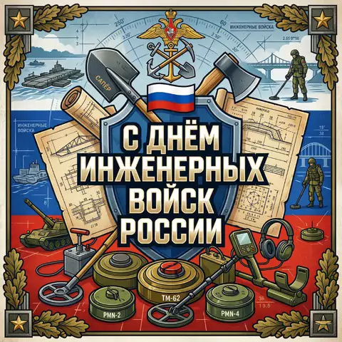 Оригинальная открытка с Днём инженерных войск