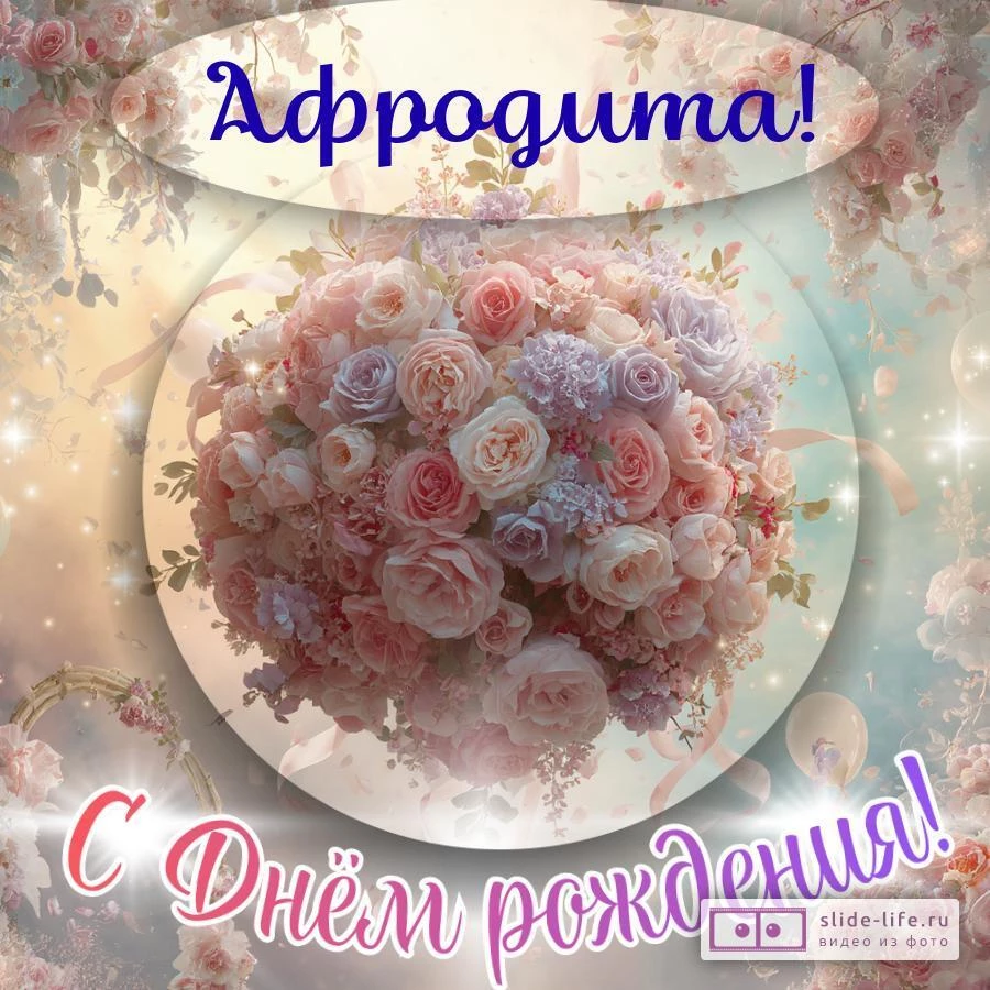 Афродита, с Днём рождения! Элегантная открытка