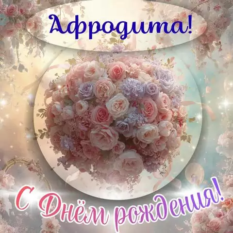 Афродита, с Днём рождения! Элегантная открытка