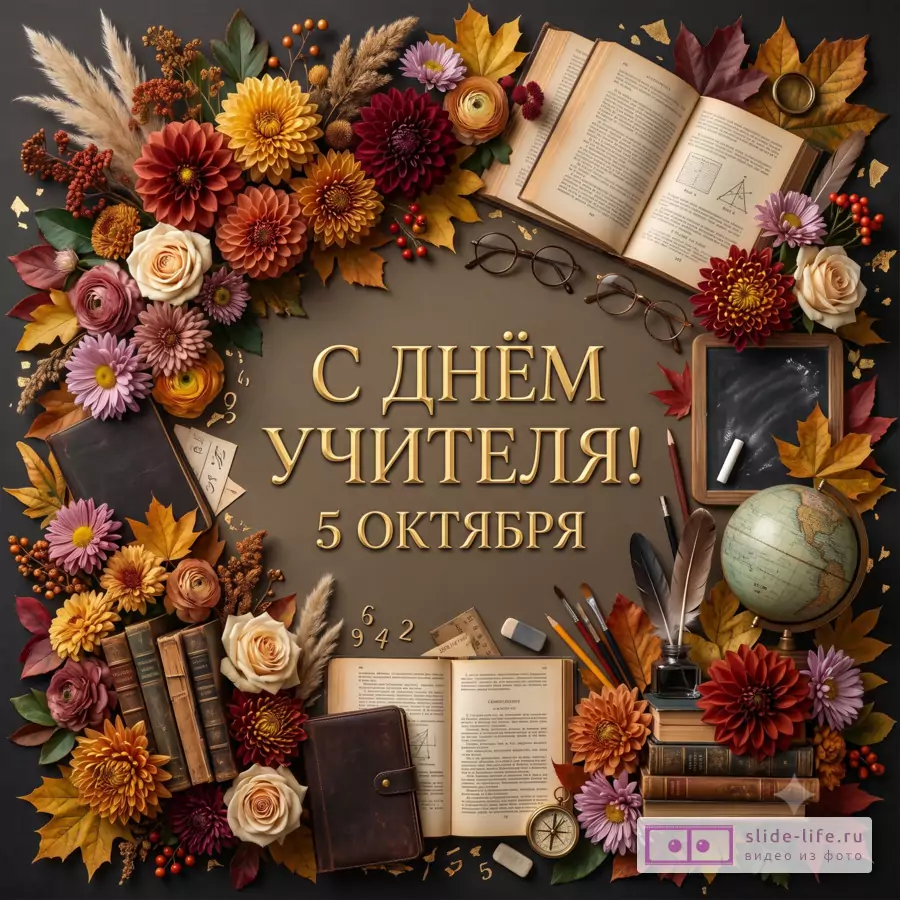 С Днём учителя! 5 октября — красивая праздничная открытка