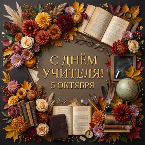 С Днём учителя! 5 октября — красивая праздничная открытка