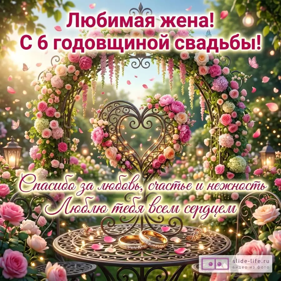 Любимой жене с 6 годовщиной свадьбы — красивая открытка на чугунную свадьбу от мужа