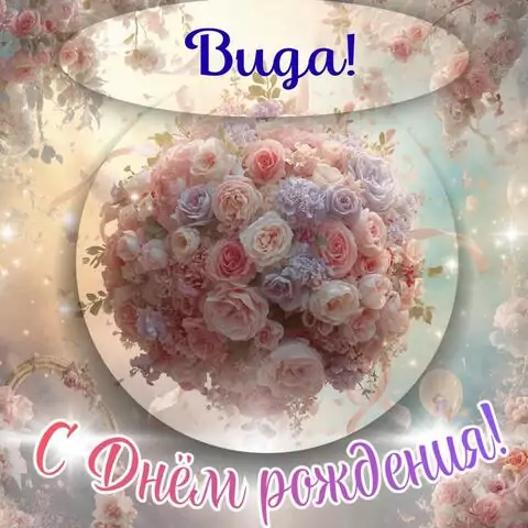 Вида, с Днём рождения! Элегантная открытка