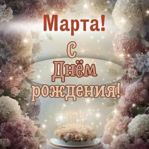 Марта, с Днём рождения! Красивая открытка