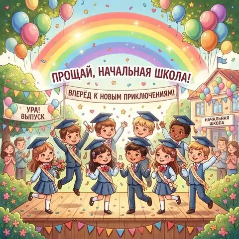 Открытка Выпускной 4 класс — красивые картинки с поздравлением для начальной школы